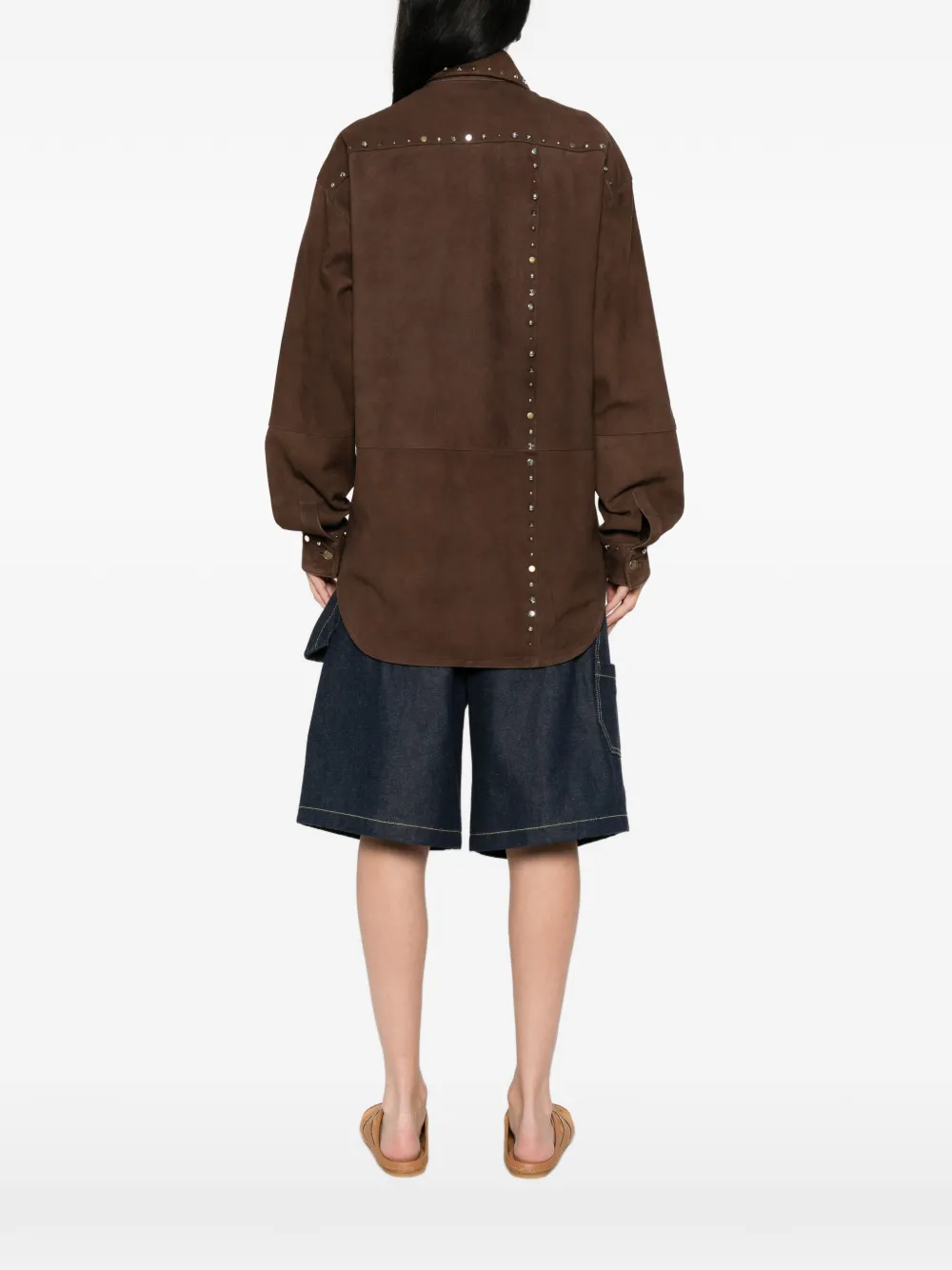Moschino Suède blouse verfraaid met studs Bruin
