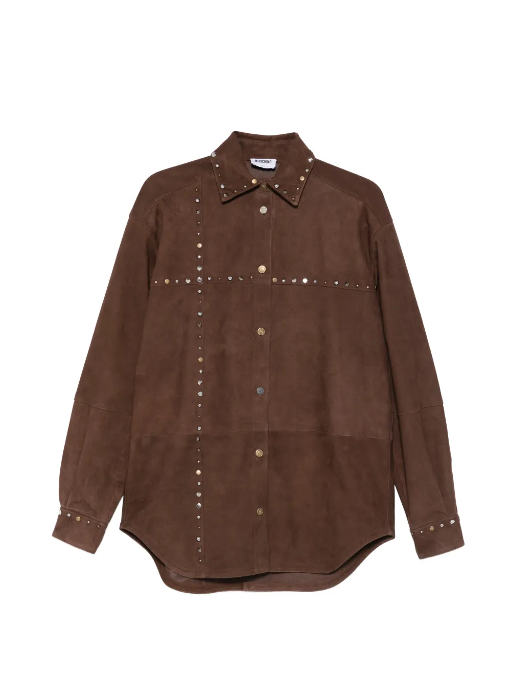 Moschino stud-embellishment suede shirt - Braun