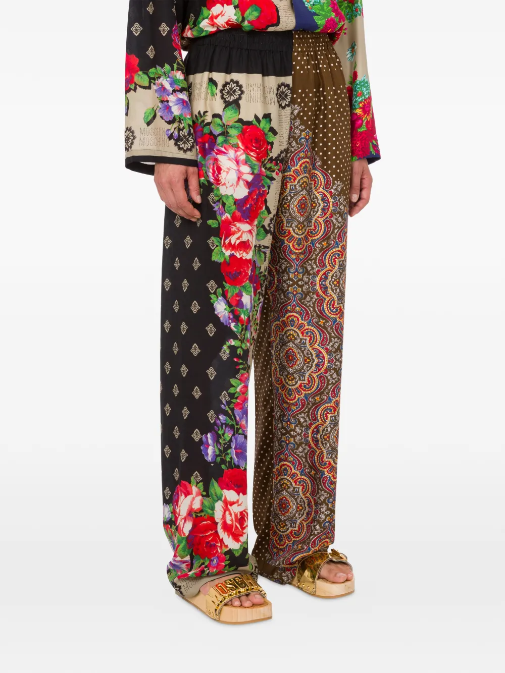 Moschino Palazzo broek met multi-patroon Bruin