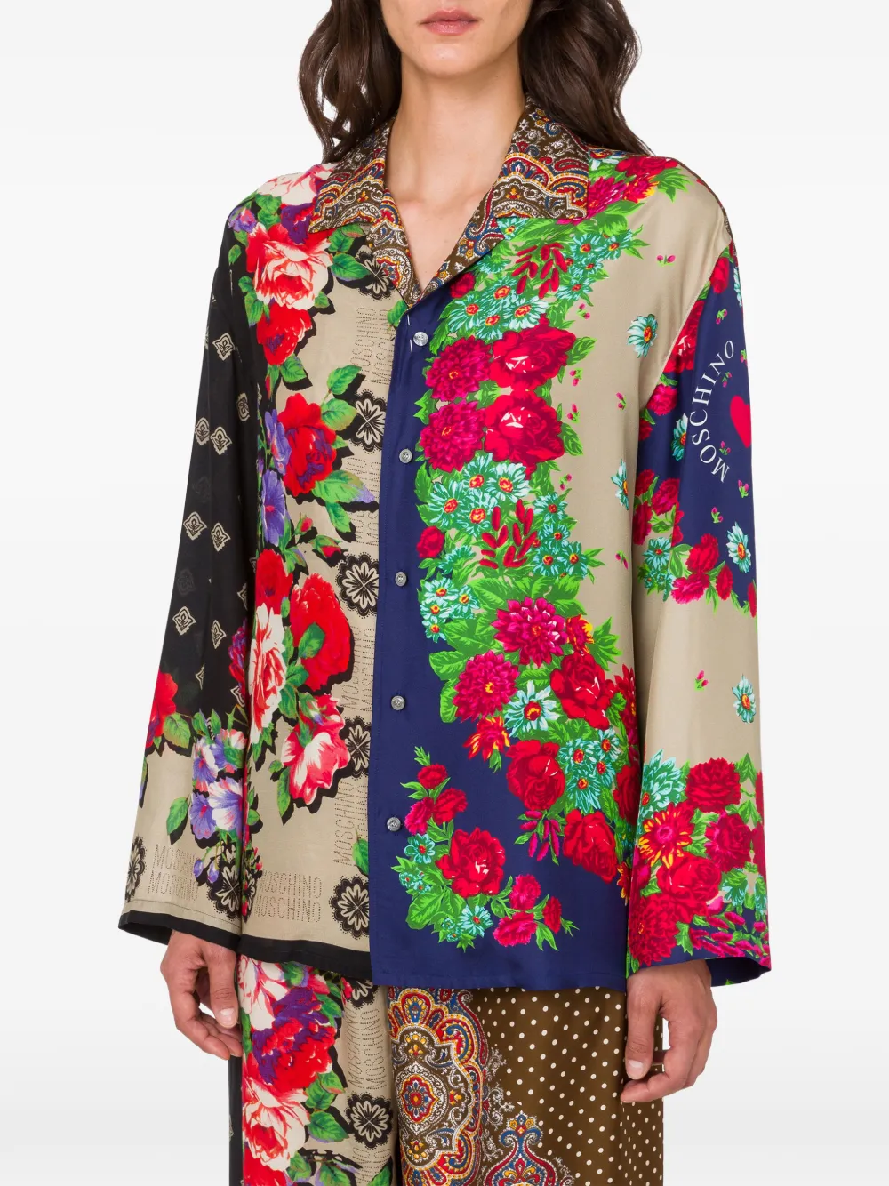 Moschino Zijden overhemd met bloemenprint Beige