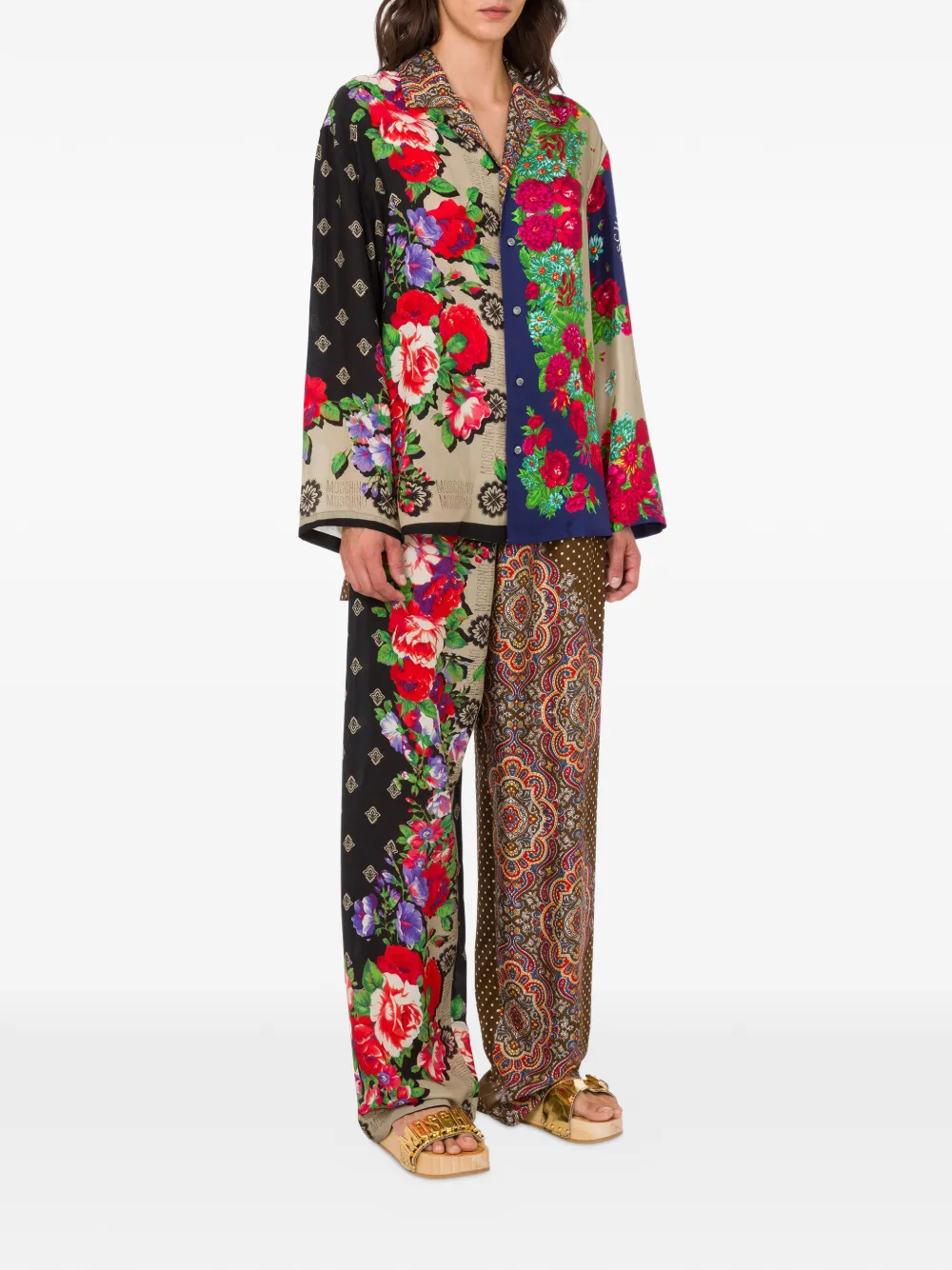 Moschino Zijden overhemd met bloemenprint Beige