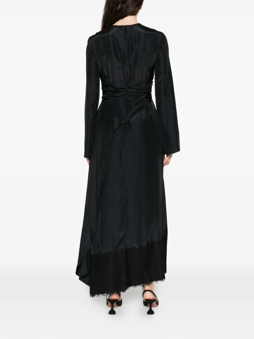 Moschino Maxi-jurk met asymmetrische afwerking en kant Zwart