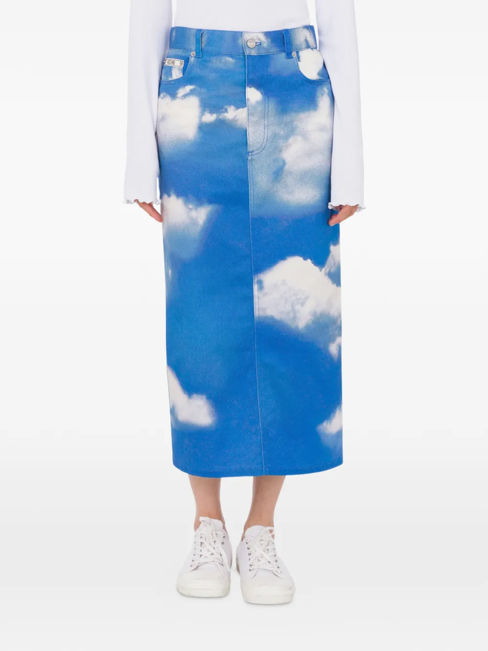 Moschino Rok met wolkenprint en vijf zakken Blauw