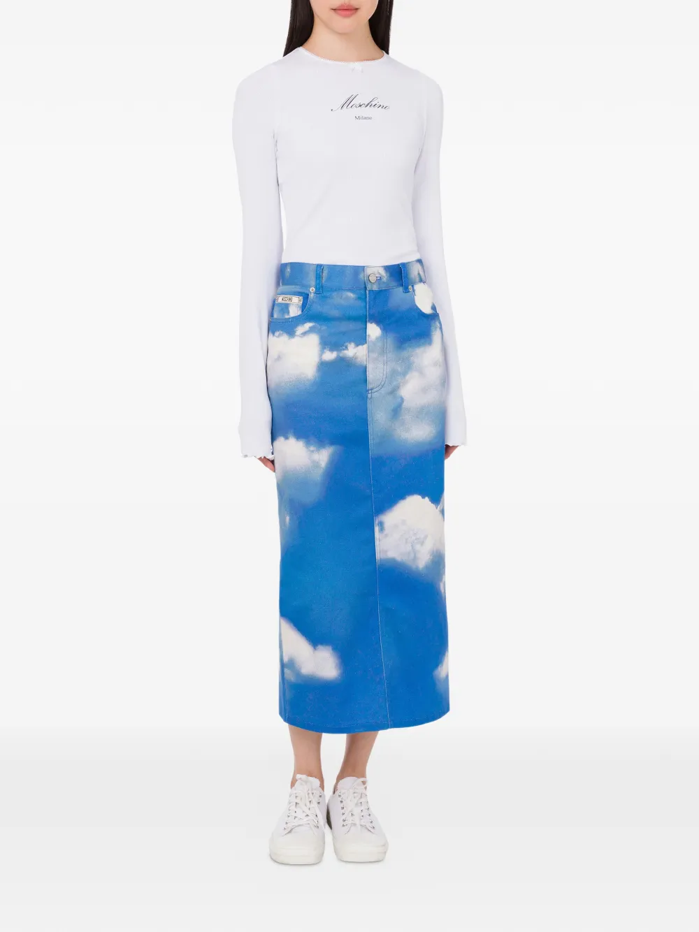 Moschino cloud-print five-pocket skirt - Blauw