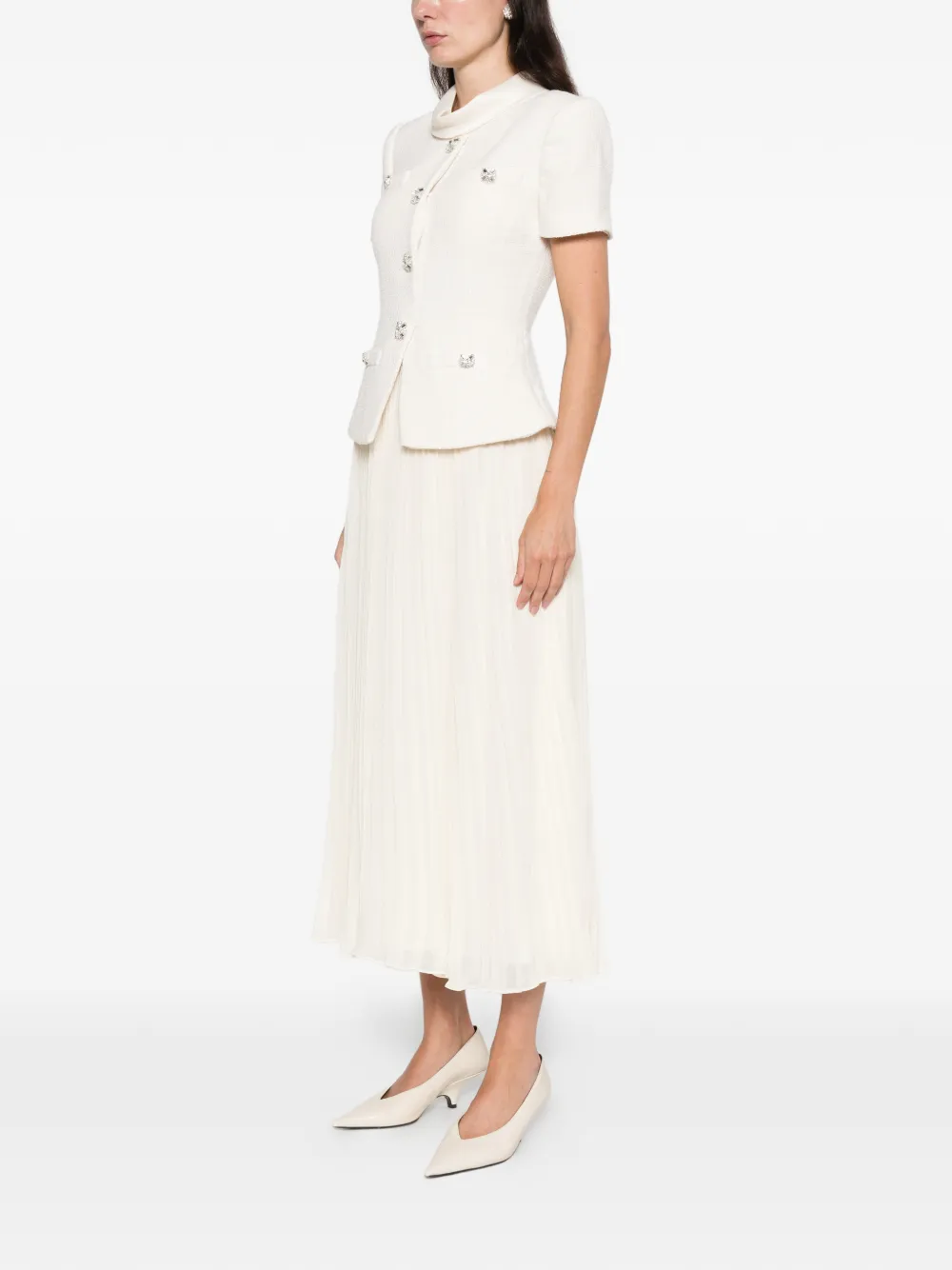Self-Portrait Midi-jurk met vlakken Beige