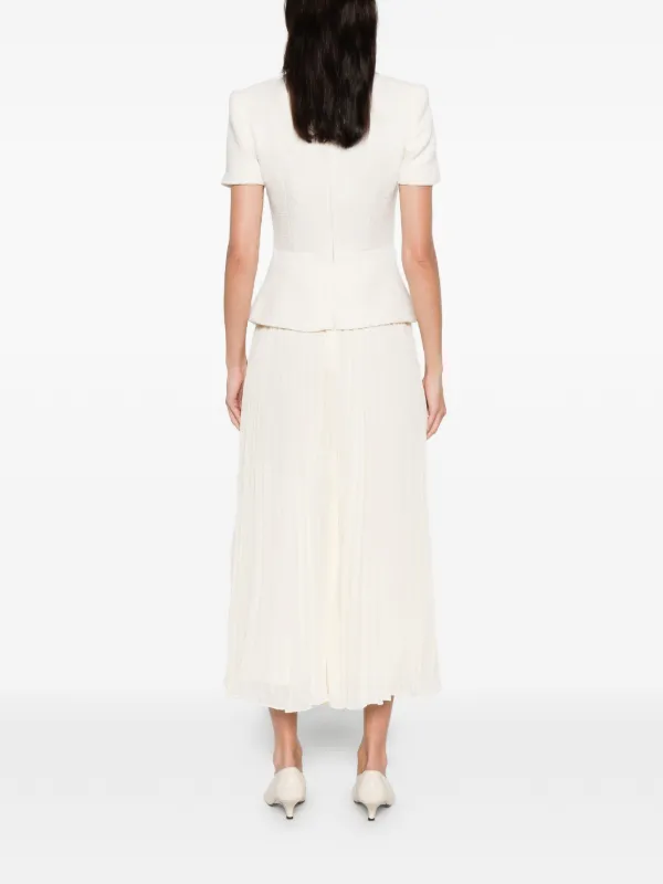 strapless open back dress Cream Tailored Bouclé And Chiffon Midi Dress – self-portrait-US main image 0