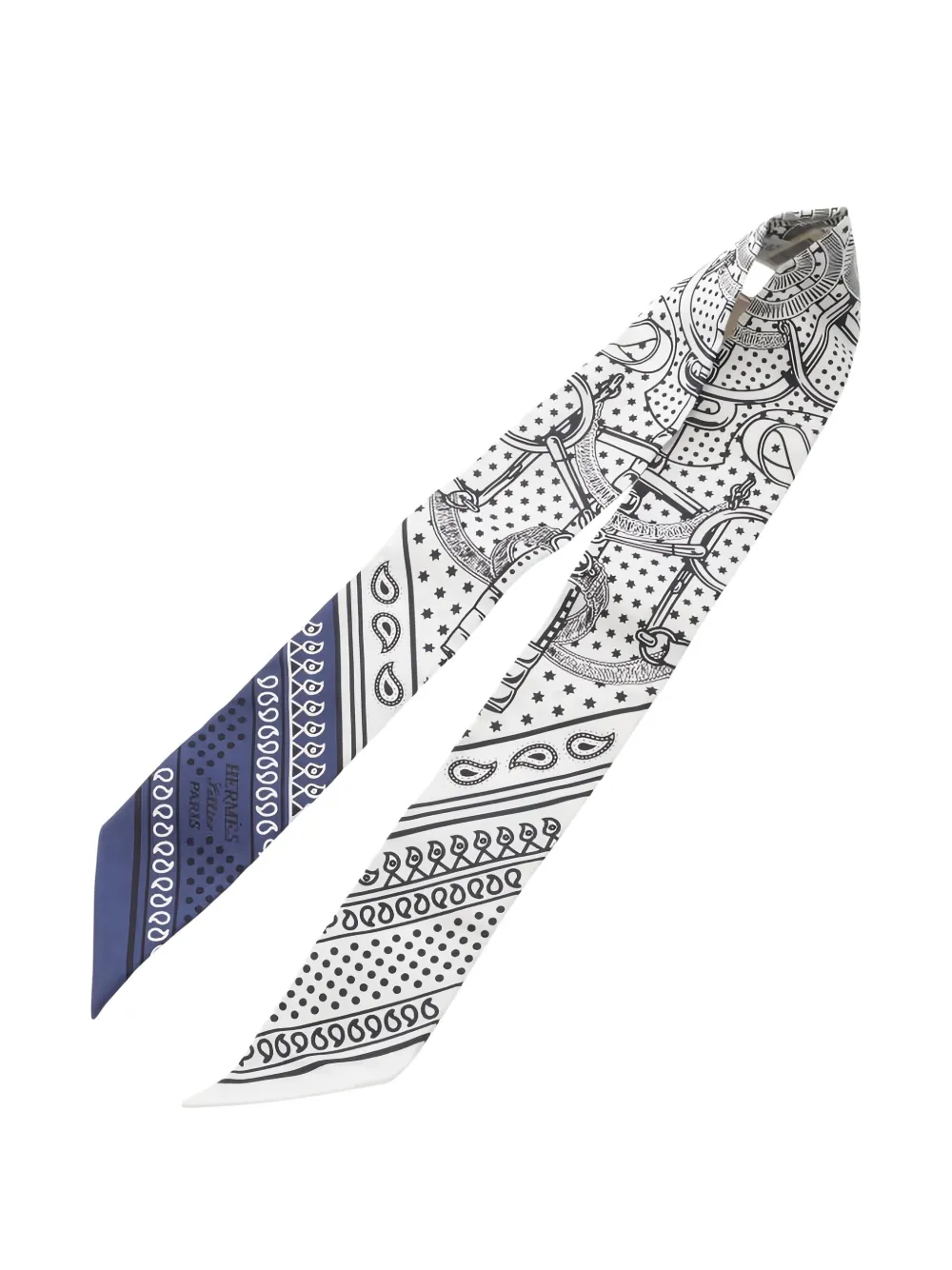 Pre-owned Hermes Eperon D'or Bandana Ribbon Silk Scarf In White