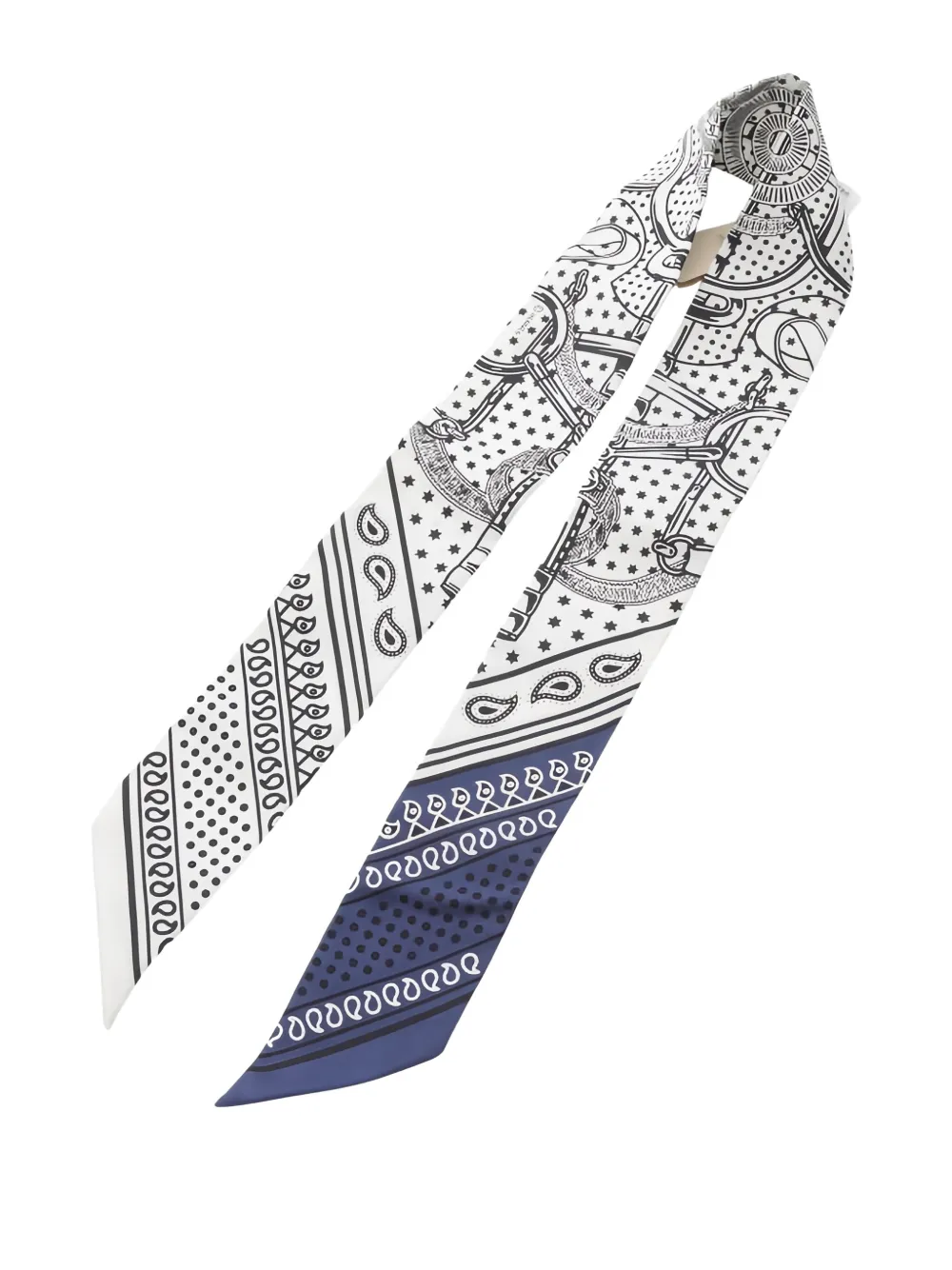 Pre-owned Hermes Eperon D'or Bandana Ribbon Silk Scarf In White