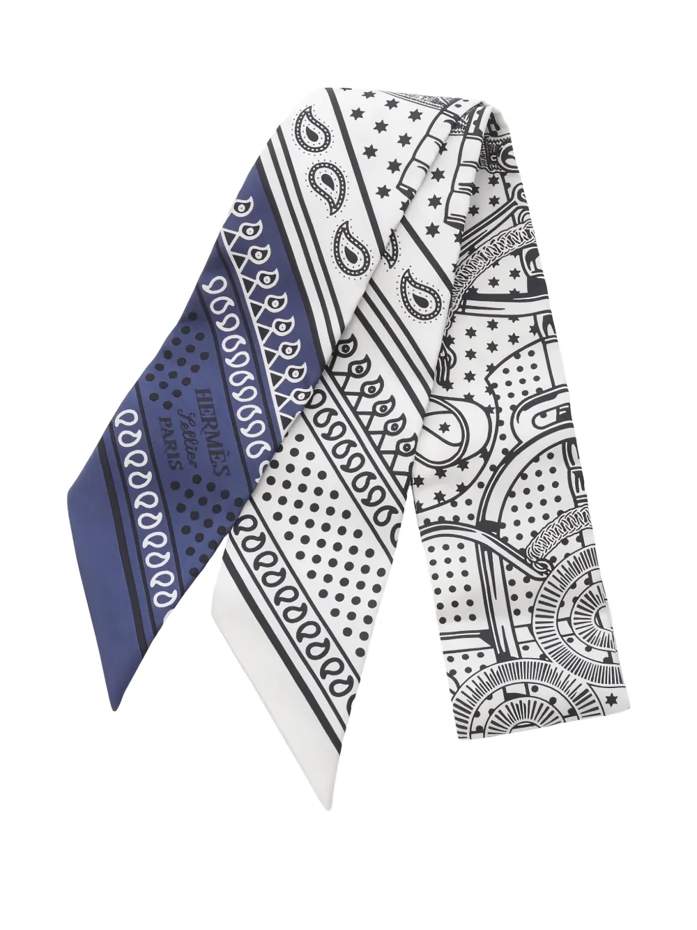 Pre-owned Hermes Eperon D'or Bandana Ribbon Silk Scarf In White