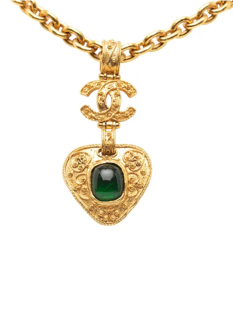 CHANEL Pre-Owned 1994 Gold Plated Gripoix CC Heart Pendant Necklace costume necklace