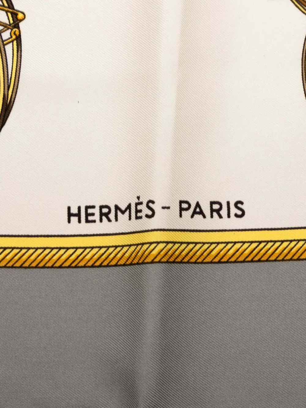HERMES Pre-owned 20th Century Les Voitures A Transformation Silk Scarf Scarves In White