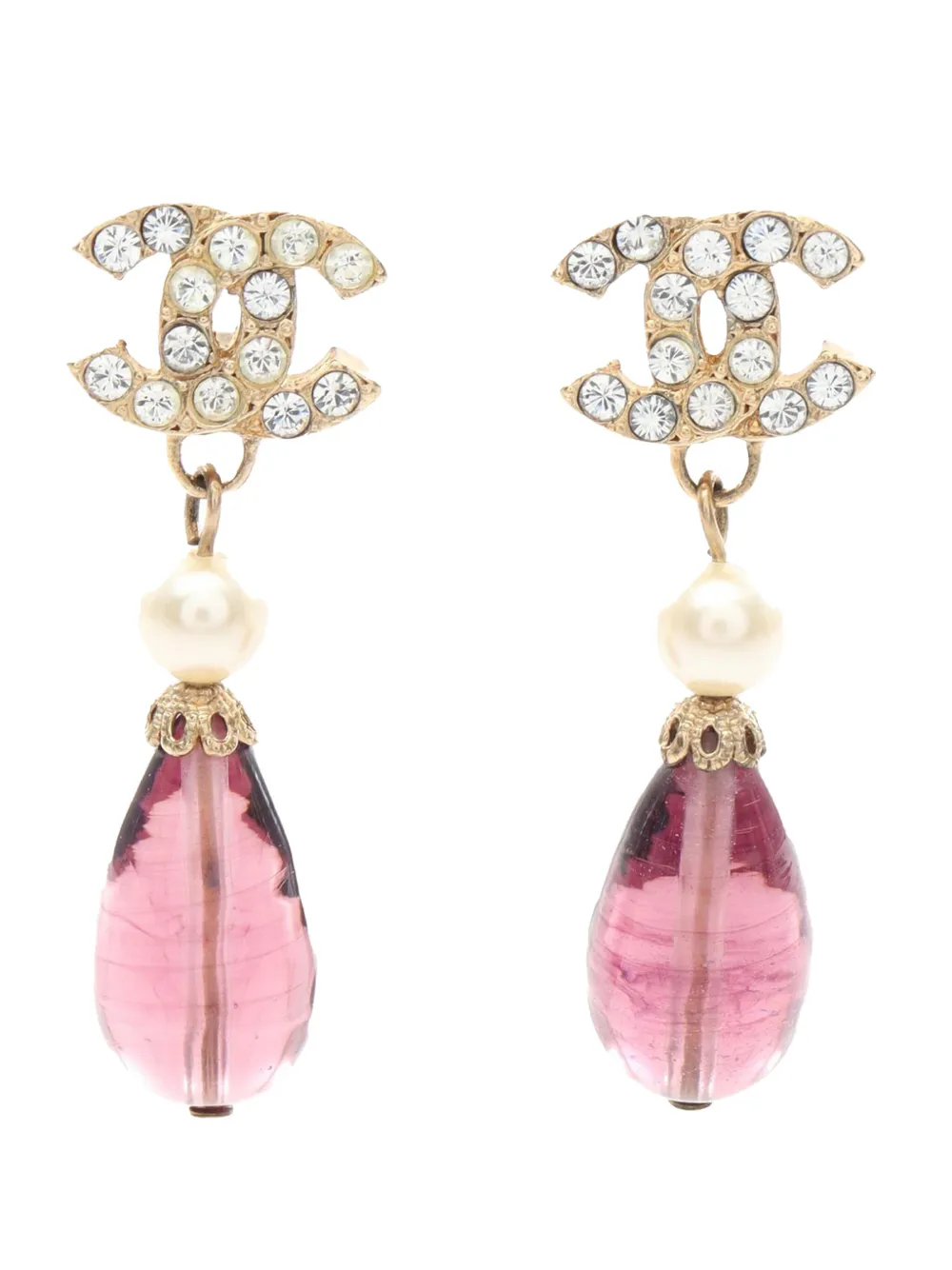 CHANEL Pre-Owned 2005 CC Gold Plated Rhinestone Pearl and Resin Drop