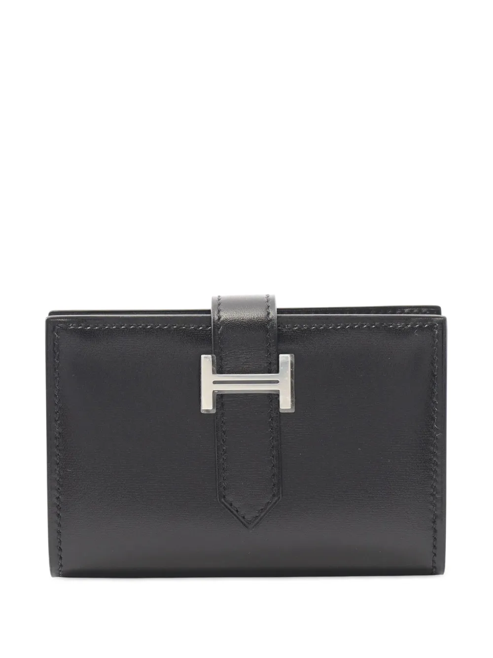 Pre-owned Hermes 2024 Mini Calfskin Bearn Card Holder In Black