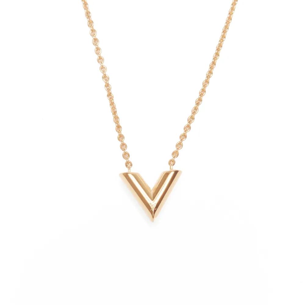 Click to view more detailed imagery on our partner's website Pre-owned Louis Vuitton 2023 Essential V Pendant Necklace In Gold