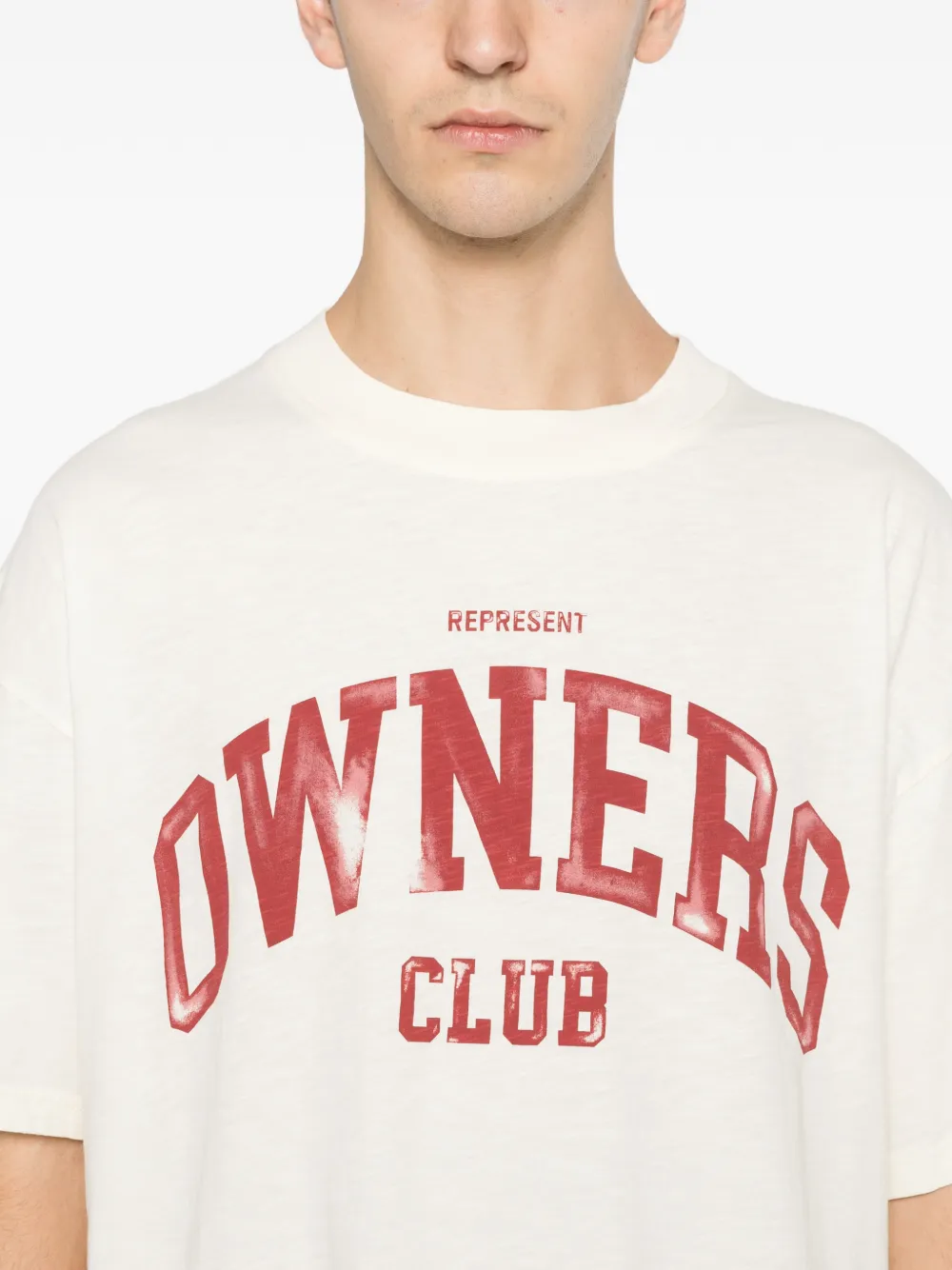 Represent Mens Buttercream Big Owners Club Crewneck Cotton T-shirt Xl In Neutral