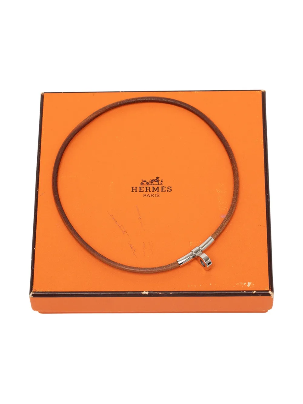 Pre-owned Hermes 20th Century Leather Kite Choker Necklace Costume Necklace In Brown