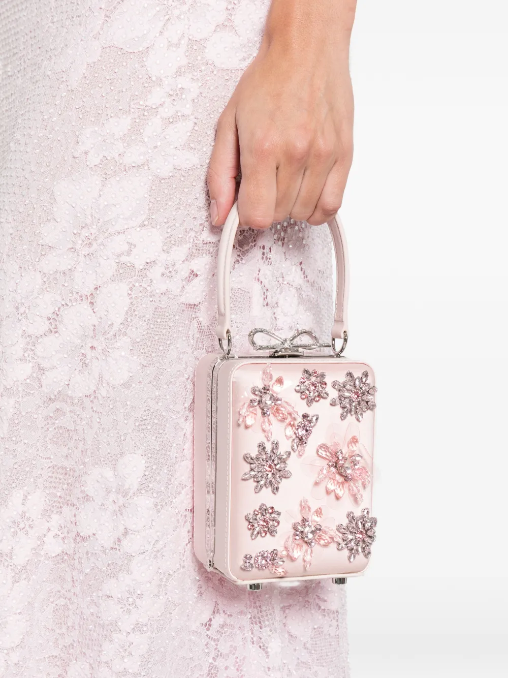 Self-portrait Floral Embellished Top Handle Tote Bag In Pink