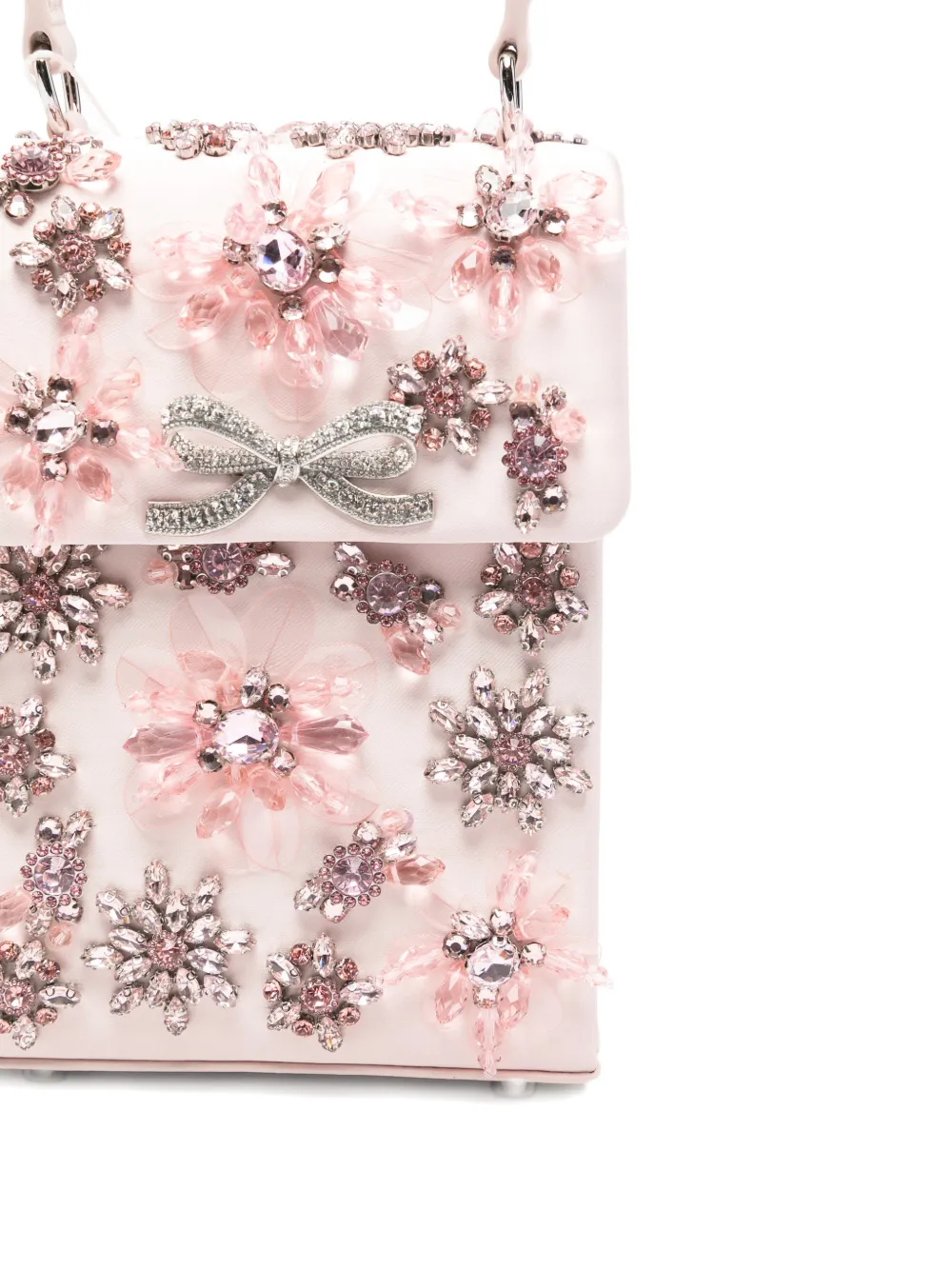 Floral-Crystal Satin Mini Tote Bag