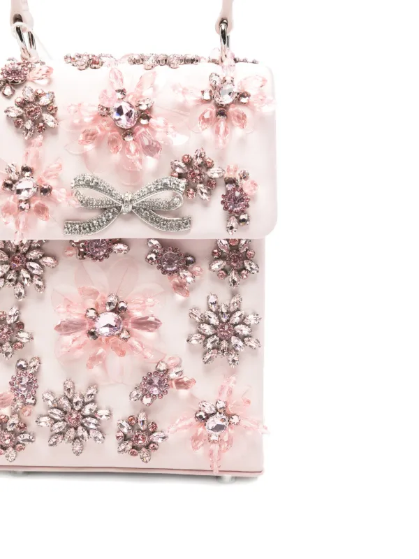 Self-Portrait floral-crystal Satin Mini Tote Bag | Pink | FARFETCH CA