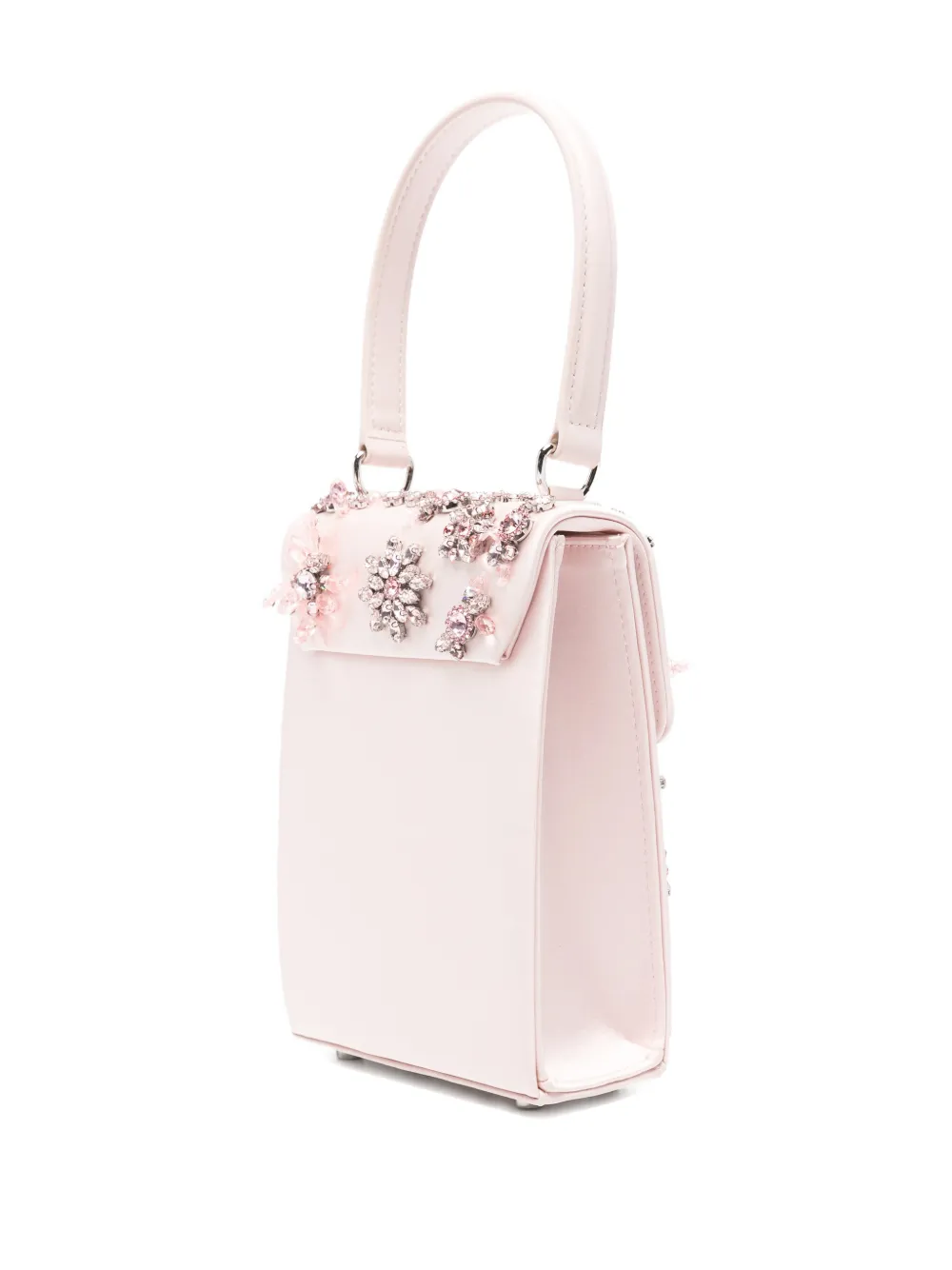 Floral-Crystal Satin Mini Tote Bag