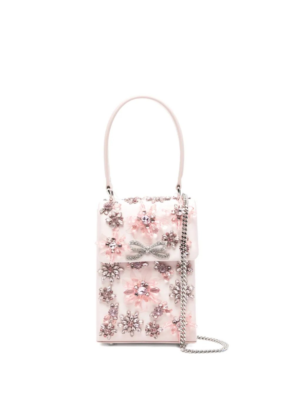 Self-Portrait floral-crystal satin mini tote bag | Pink | Image 1