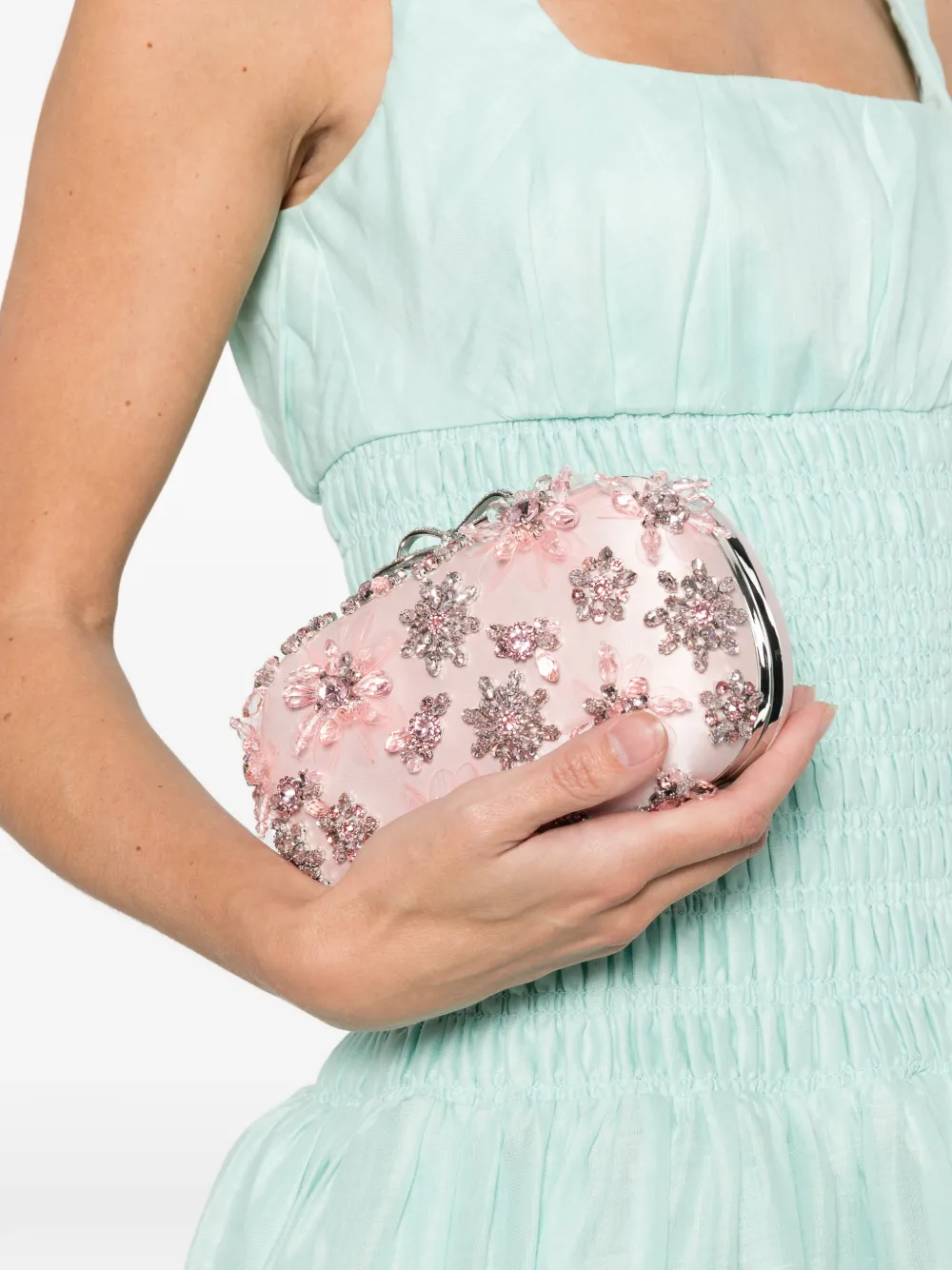 Self-portrait Floral-embellished Clutch Bag In Pink