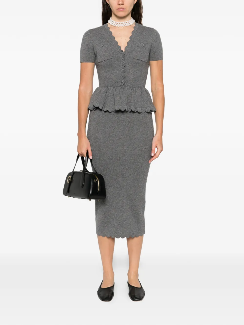 Self-Portrait pocket peplum midi dress - Grijs