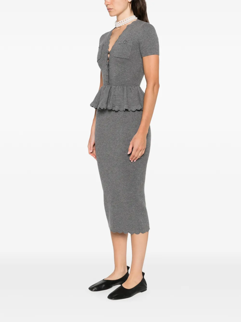 Self-Portrait Peplum midi-jurk met zak Grijs