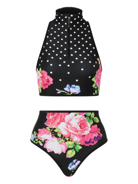 Moschino floral-pattern zip-up bikini