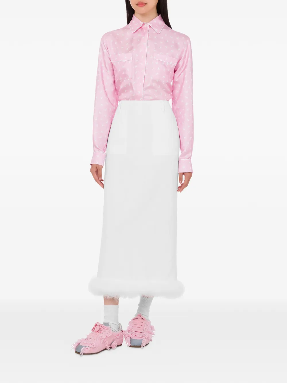 Moschino two-pocket fur-trim midi skirt - Wit