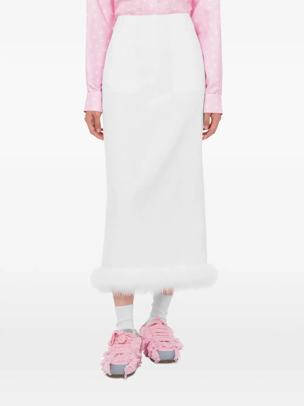  Moschino Two-pocket Fur-trim Midi Skirt - White 