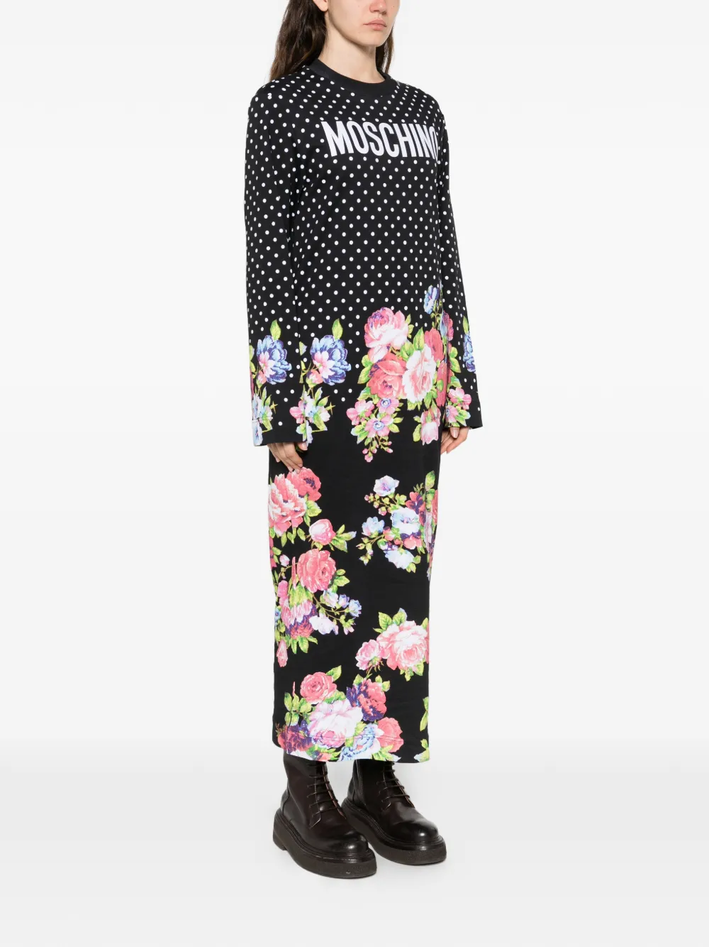 Moschino Midi-jurk met bloemenprint en stippen Zwart