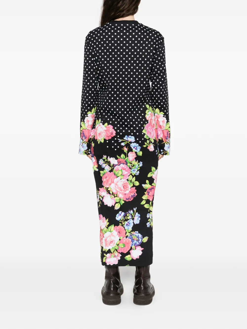 Moschino Midi-jurk met bloemenprint en stippen Zwart