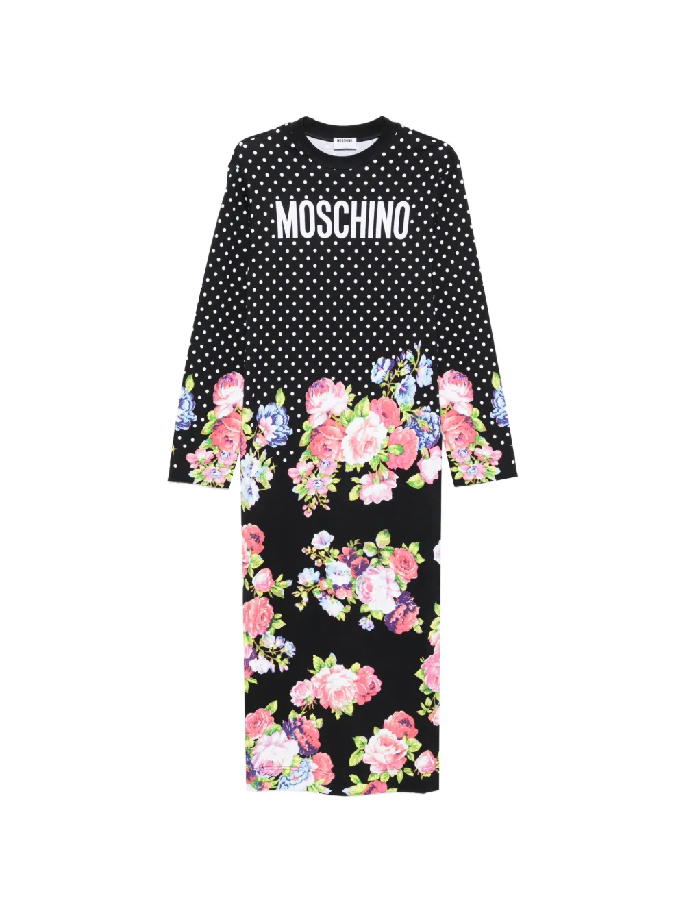 Moschino polka-dot floral-print midi dress - Schwarz