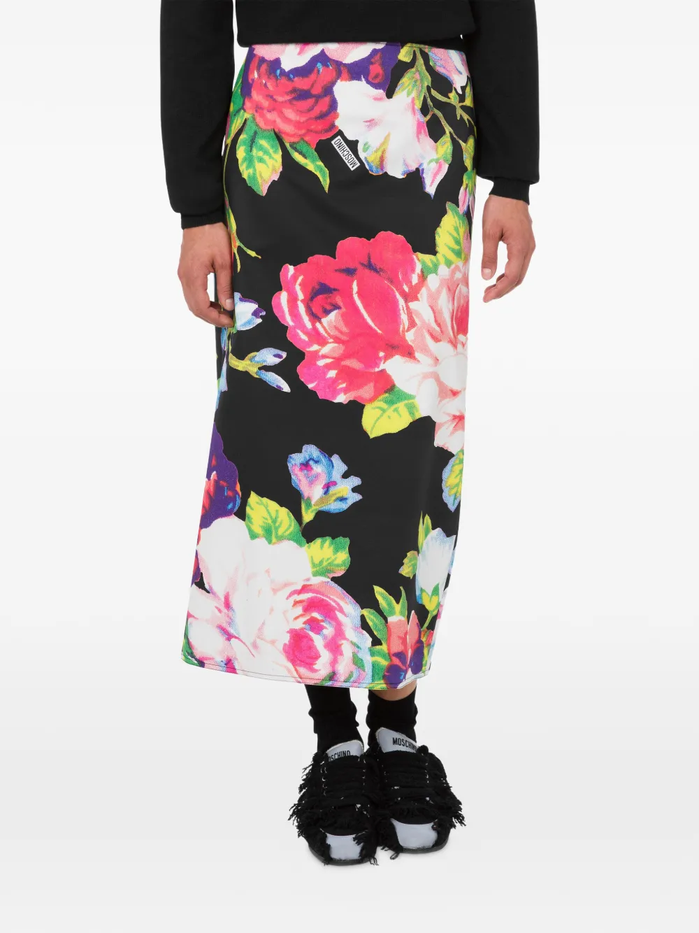 Moschino Midi-rok met bloemenprint Zwart