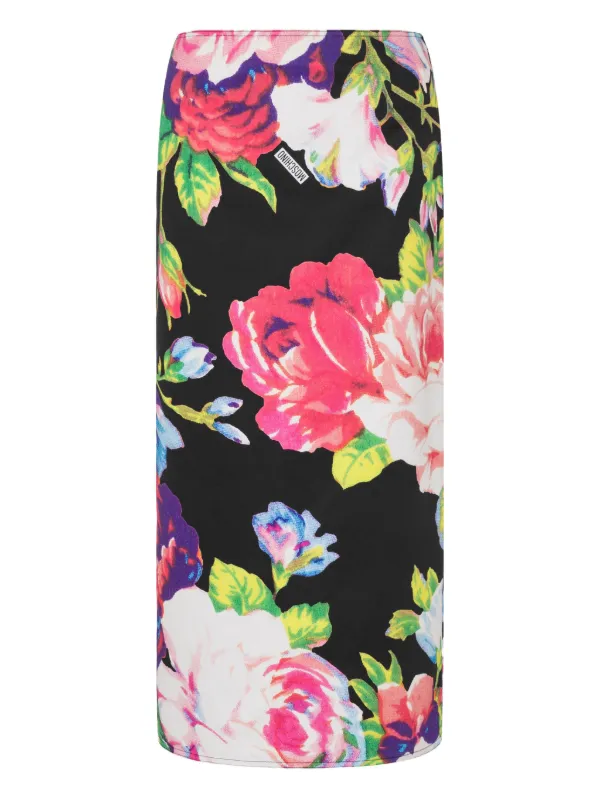 Moschino Midi Floral-pattern Skirt in Black