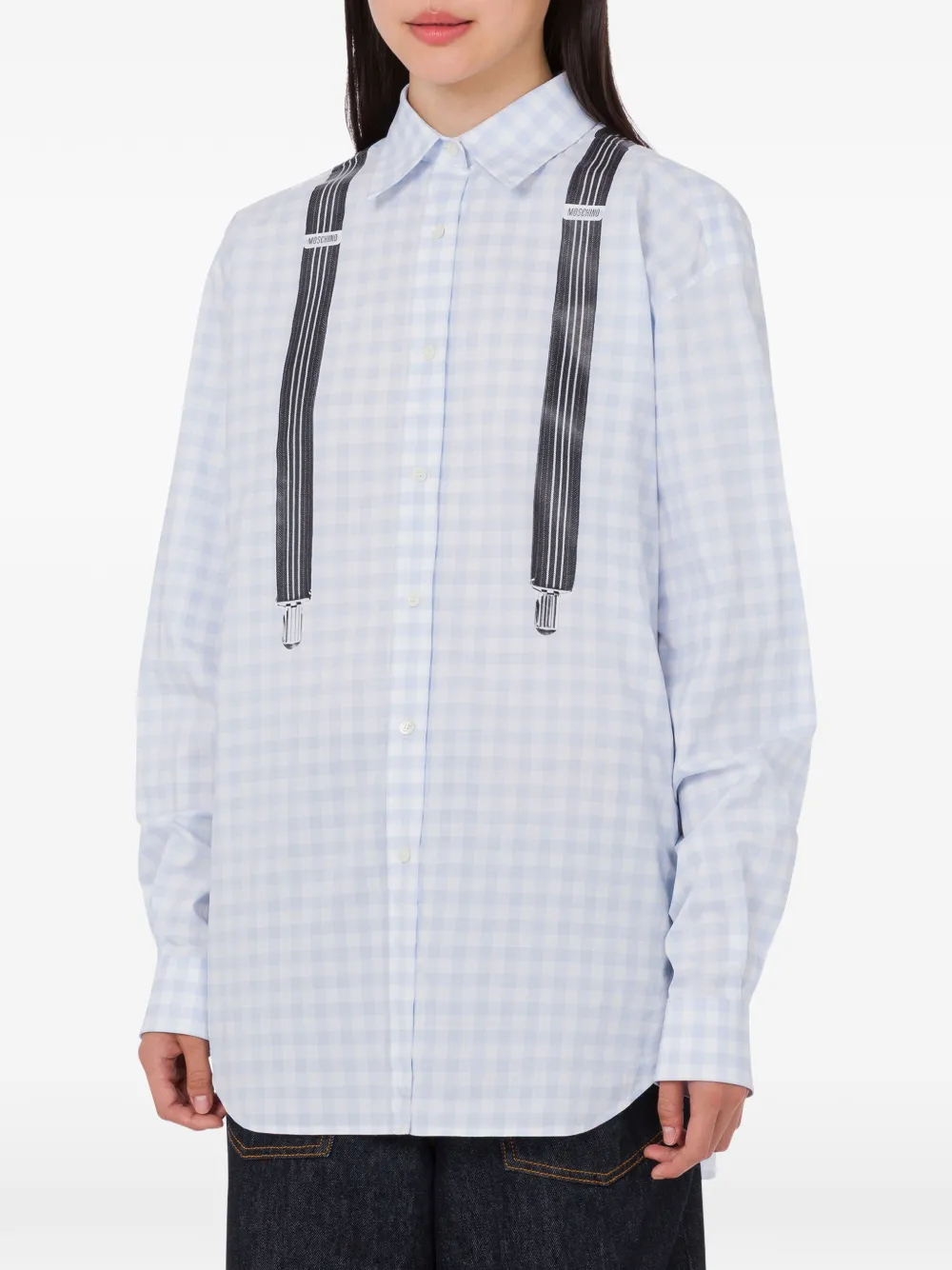  Moschino Gingham-pattern Long-sleeve Shirt - Blue 