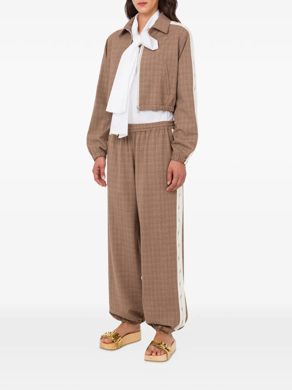 plaid-pattern elastic-waist trousers