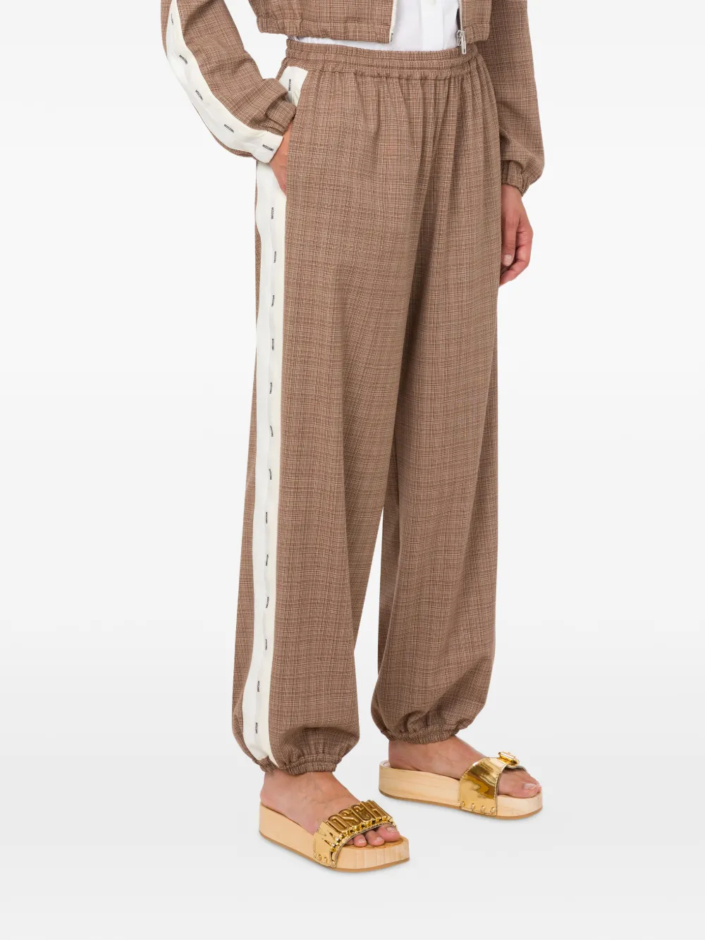 plaid-pattern elastic-waist trousers