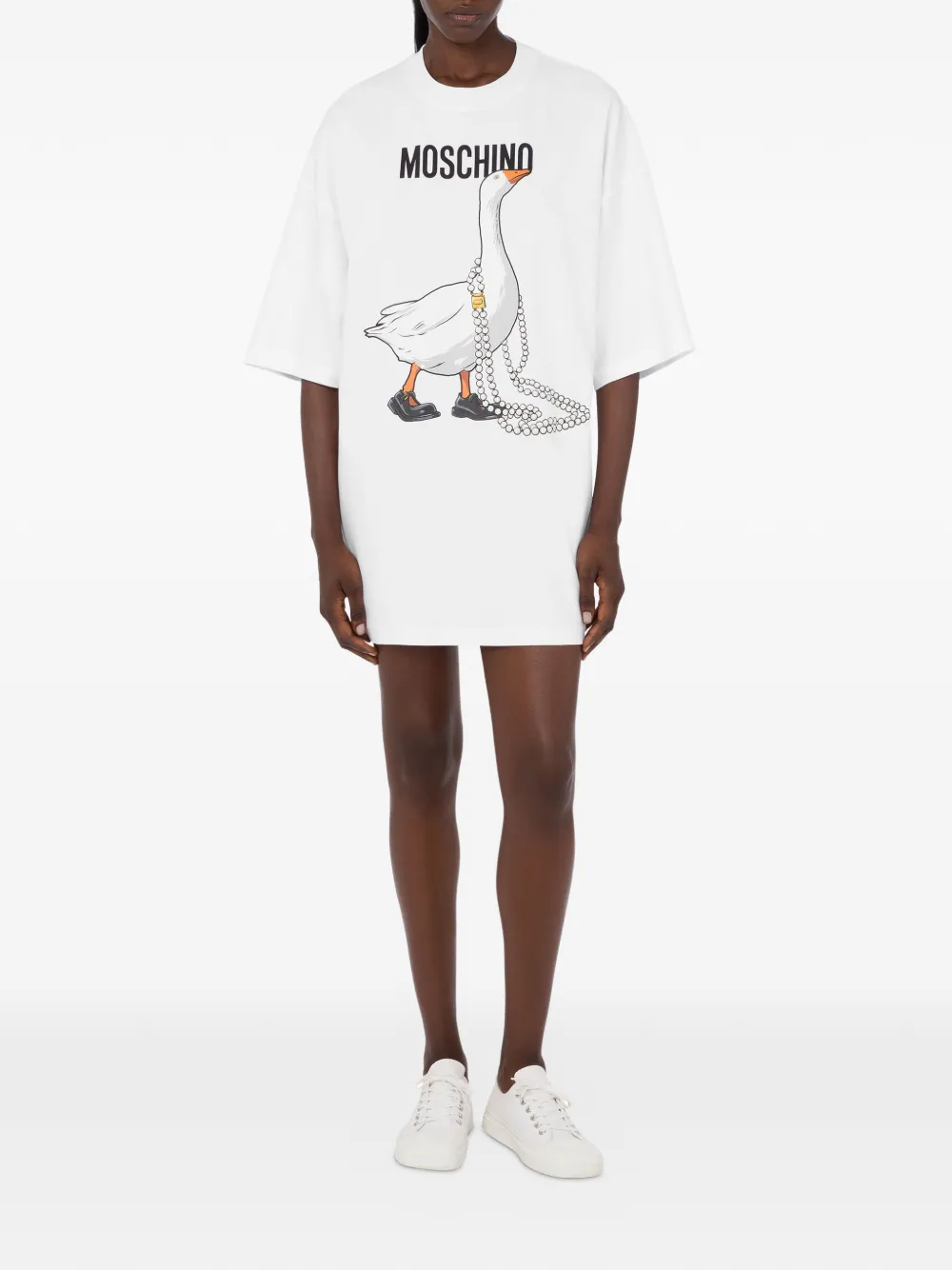 Moschino goose-print dress - Wit