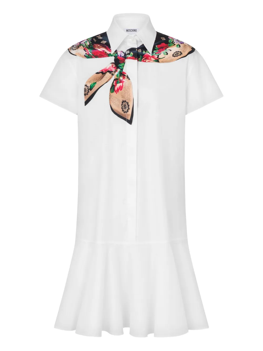 Moschino Kurzärmeliges Kleid mit Rüschensaum - Weiß