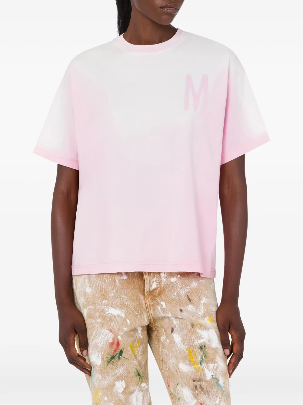 Moschino Bedrucktes T-shirt Aus Bio-baumwolljersey In Pink
