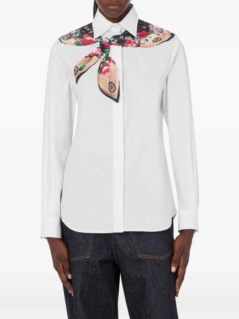  Moschino Floral-pattern Scarf-embellished Shirt - White 