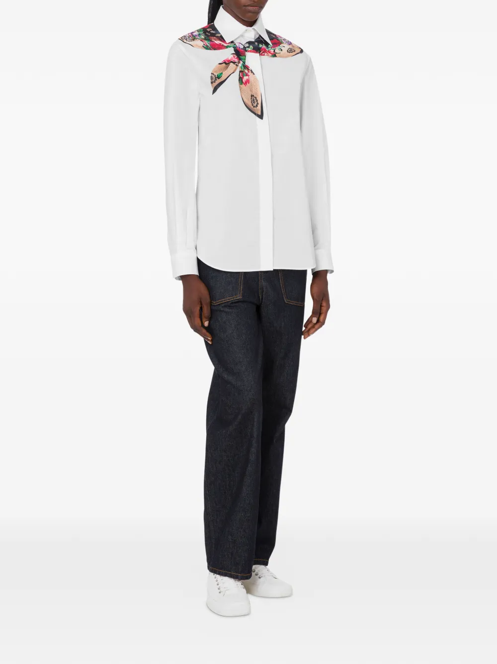  Moschino Floral-pattern Scarf-embellished Shirt - White 