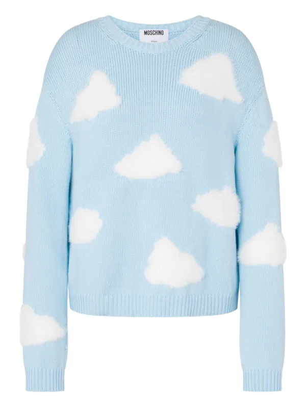 Moschino Archive Clouds Organic Cotton Blend Pullover in Blue