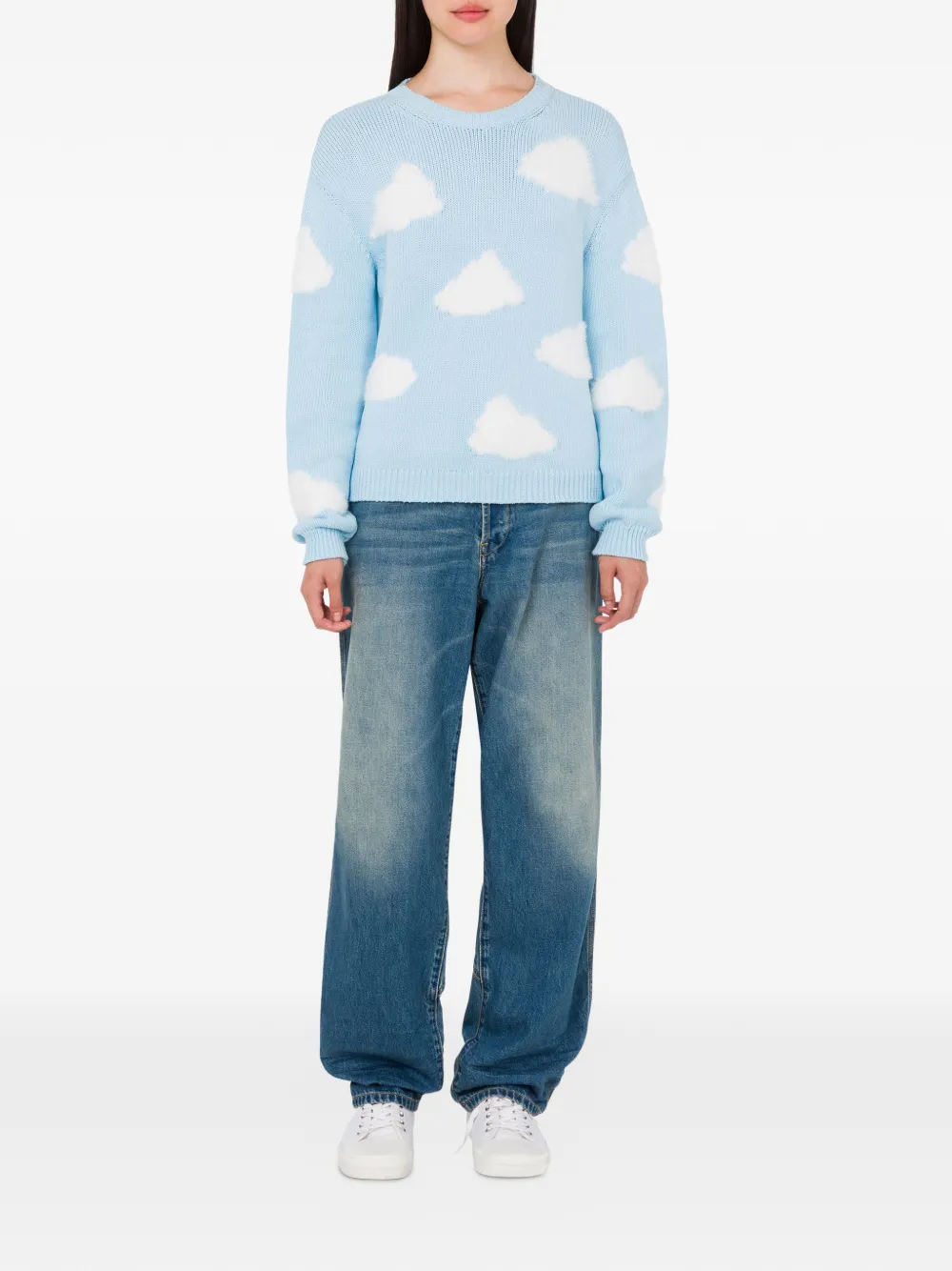  Moschino Crew-neck Cloud-motif Sweater - Blue 