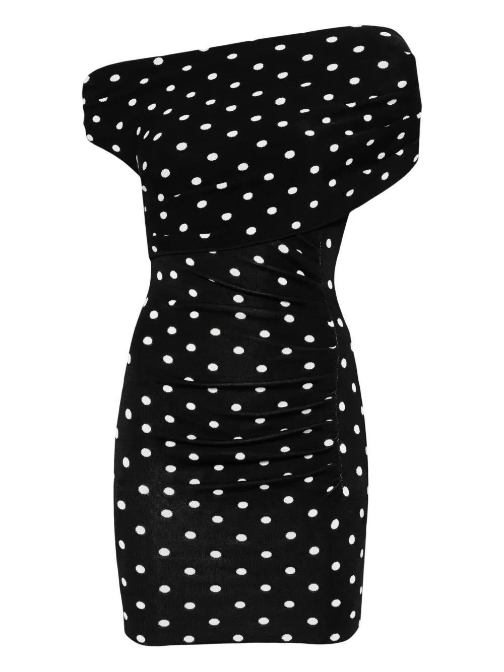 Self-portrait Polka Dot Draped Knit Midi Dress In Black