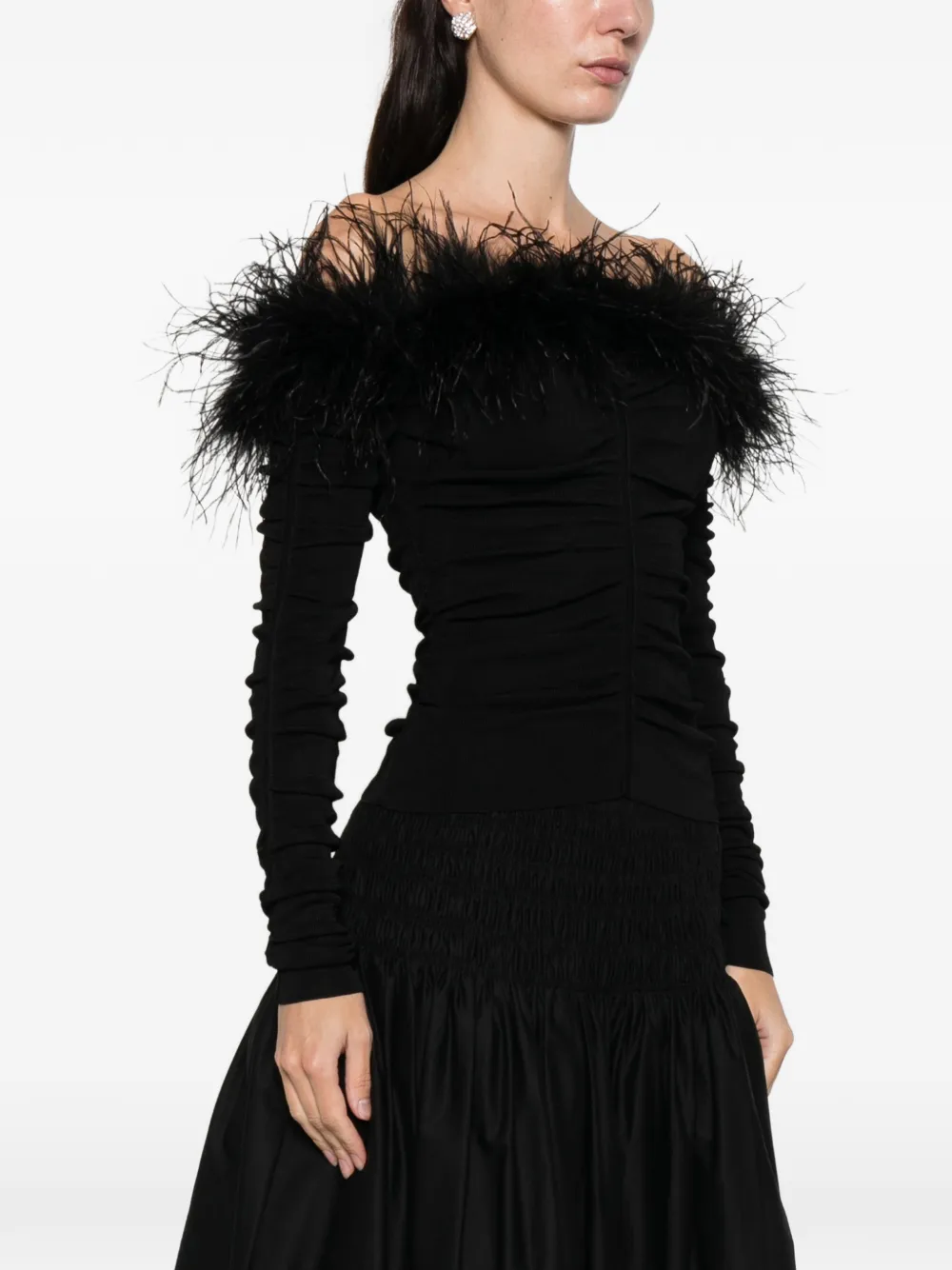 Self-Portrait Top met ruches en veren Zwart