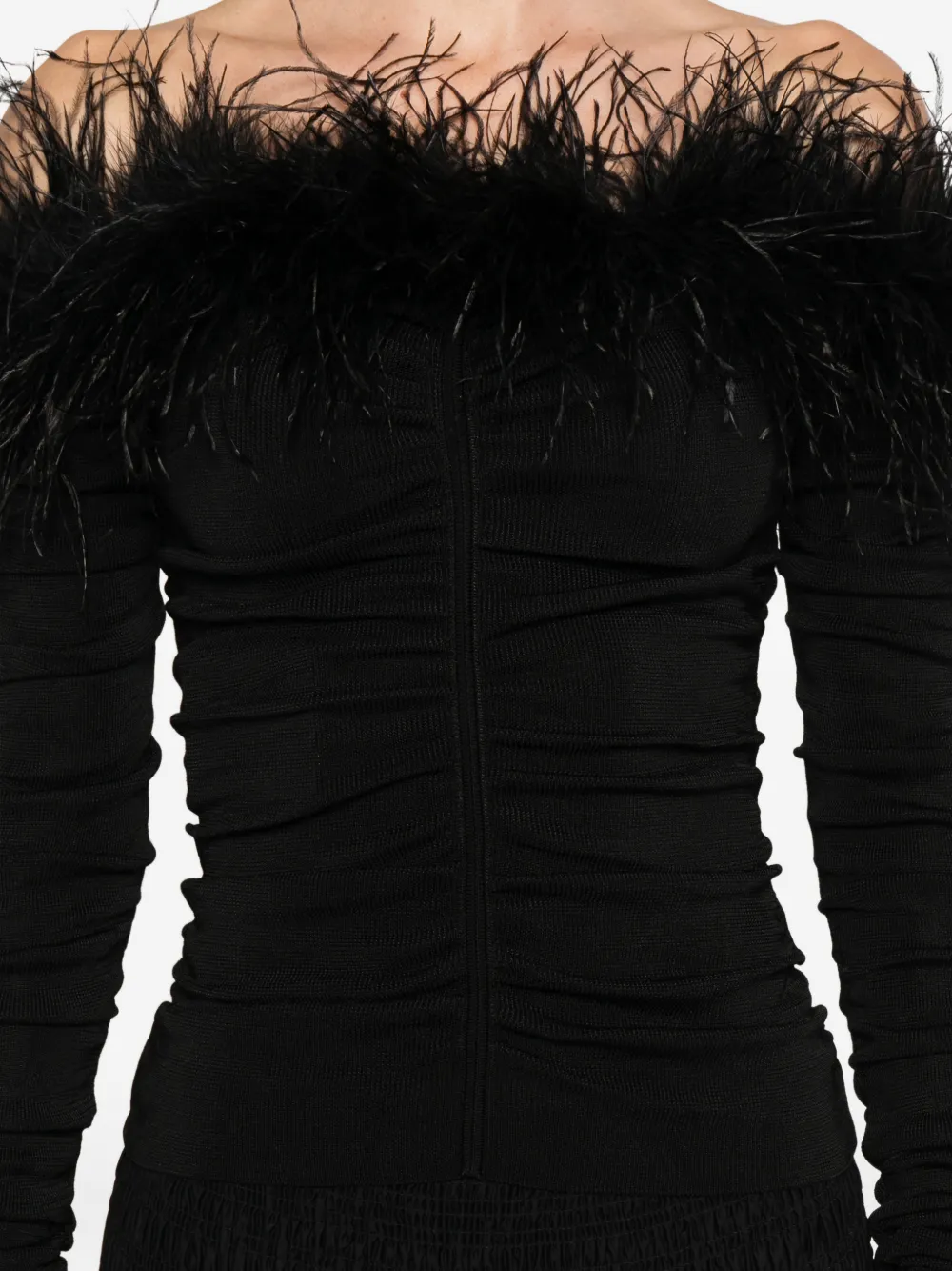 Self-Portrait Top met ruches en veren Zwart