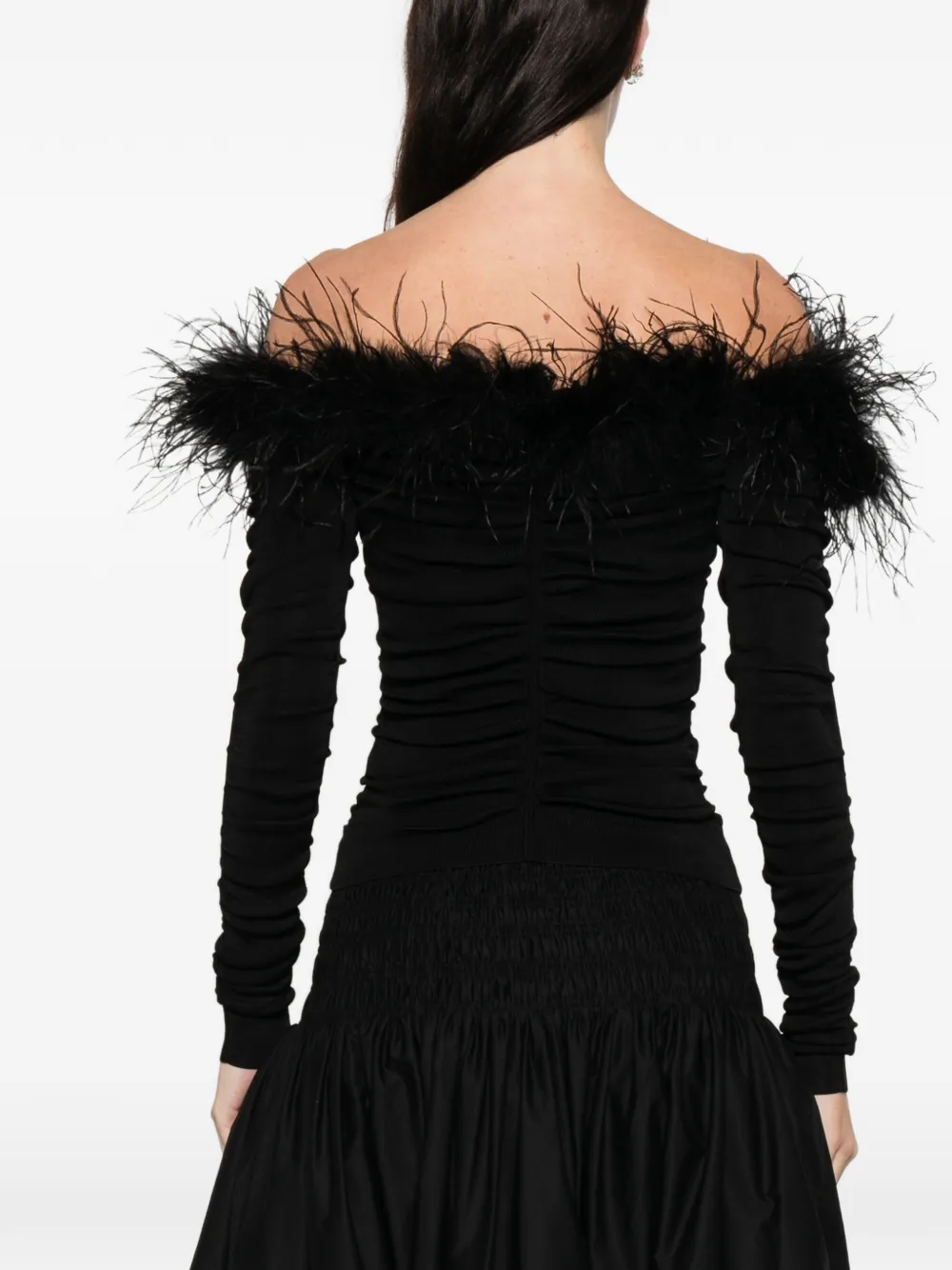 Self-Portrait Top met ruches en veren Zwart